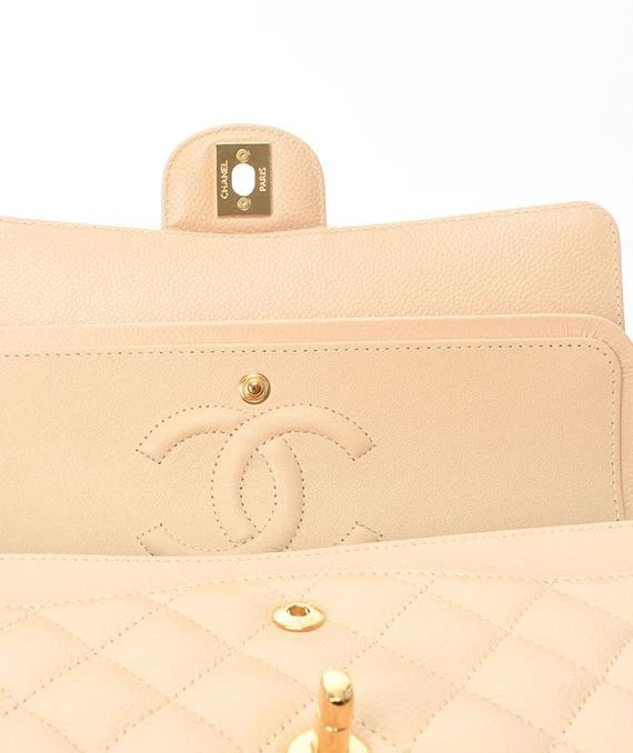 CHANEL Matelasse Classic Beige Color Handbag with Gold Hardware