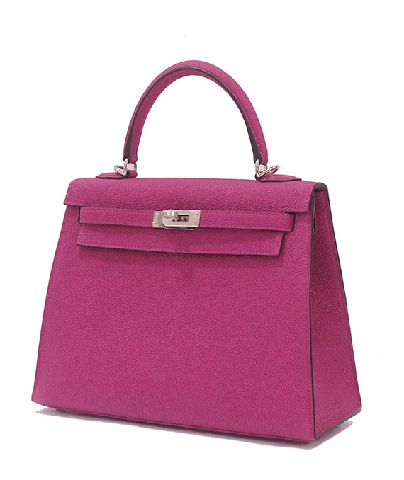 Hermes Kelly Size 25 Rose Purple Handbag in Togo Leather with Outside Stitching and Palladium hardware