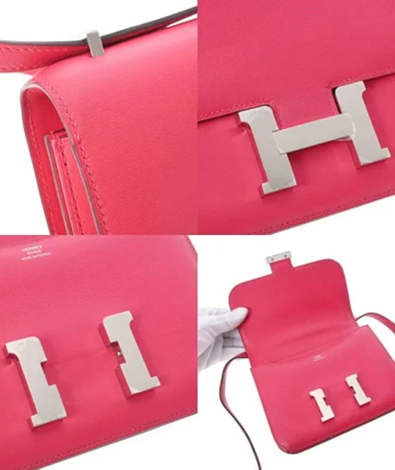 Hermes 2018 Constance 18 Swift Leather Handbag in Rose Extreme with Palladium hardware