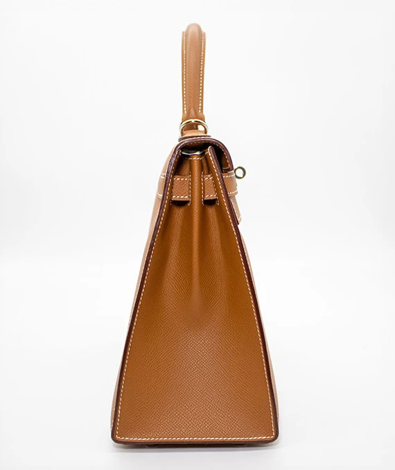 Hermes Size 28 Kelly Epsom Leather Handbag in Gold Color with Palladium Hardware