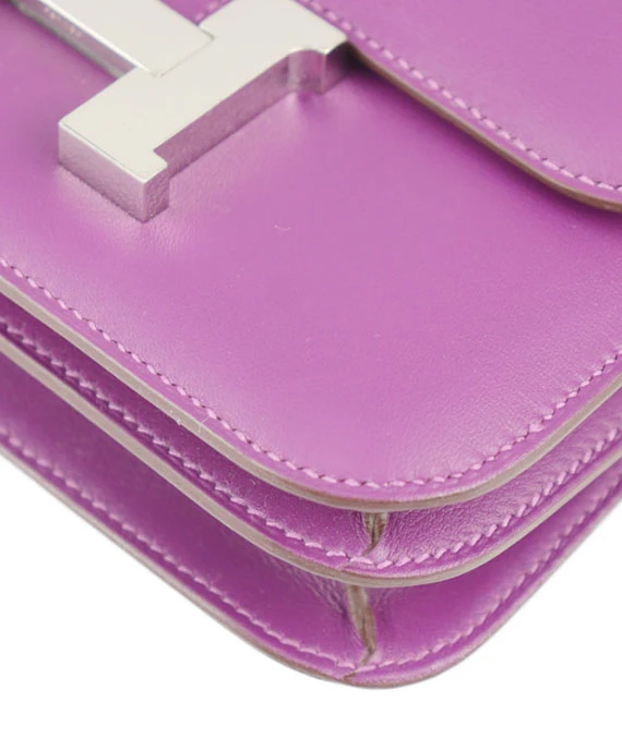 HERMES 2015 Constance 3 mini Swift Leather Shoulder Bag in Anemone Color and Palladium Hardware