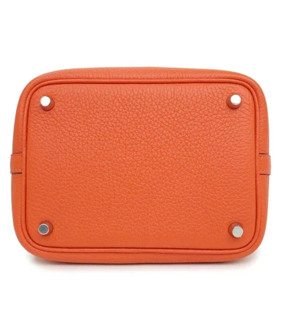 HERMES 2022 Picotan Lock 18 PM Clemence Leather Hand Bag in Feu Orange with Palladium Hardware