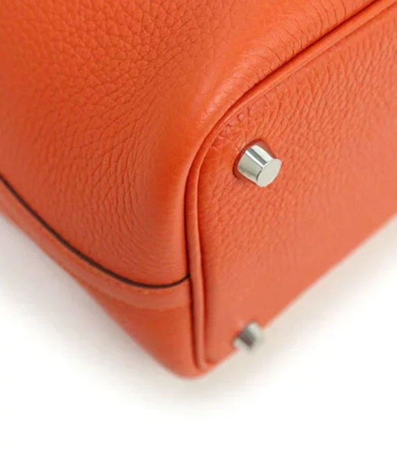 HERMES 2022 Picotan Lock 18 PM Clemence Leather Hand Bag in Feu Orange with Palladium Hardware