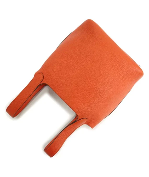 HERMES 2022 Picotan Lock 18 PM Clemence Leather Hand Bag in Feu Orange with Palladium Hardware