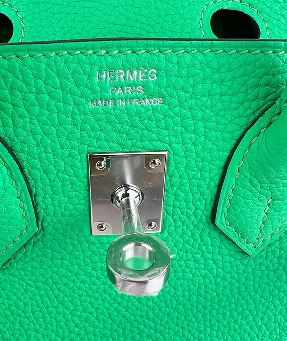 HERMES 2023 Birkin 25 Vert Comics Color Handbag in Togo Leather with Palladium Hardware