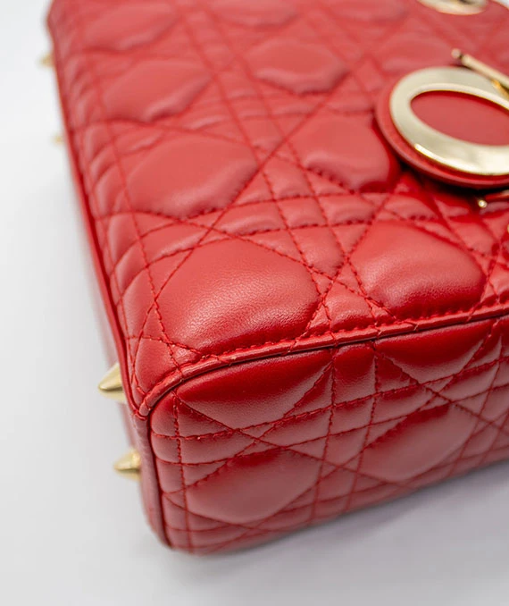 Christian Dior Red Color Small Lady Dior Lambskin Leather Satchel Bag