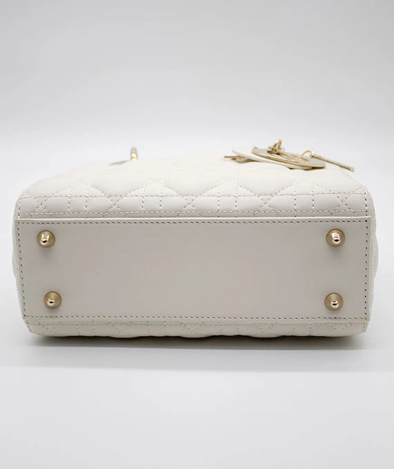 Christian Dior White Color Small Lady Dior Lambskin Leather Satchel Bag