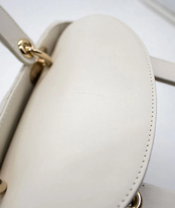 Christian Dior White Color Small Lady Dior Lambskin Leather Satchel Bag