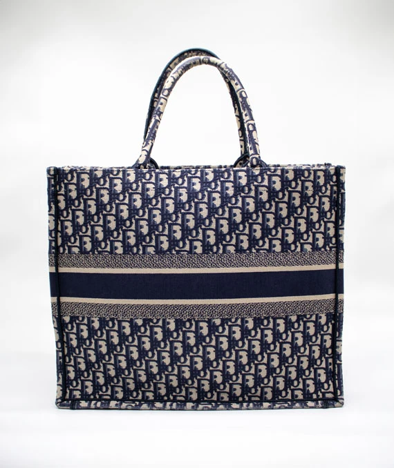 Christian Dior Navy Blue & Beige Book large Tote Canvas bag
