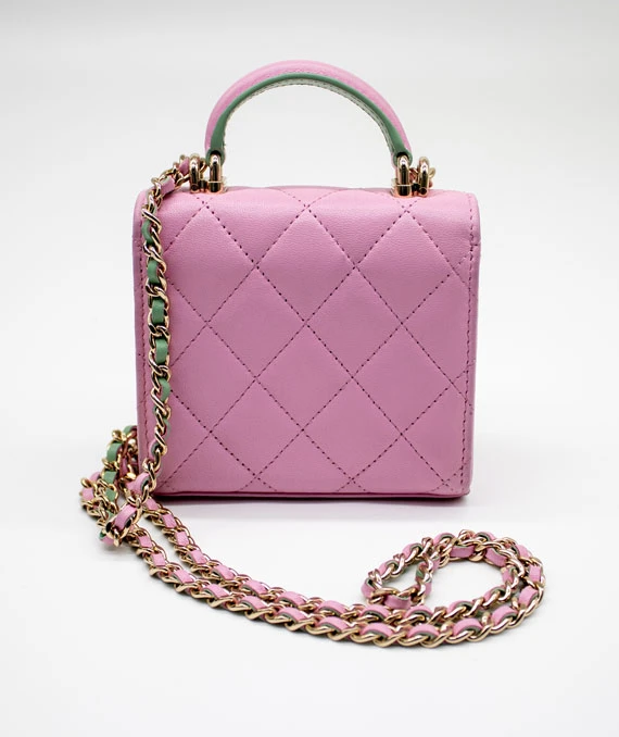 Chanel Pink & Green Lambskin Mini Matresse Top Handle Bag with Gold Hardware