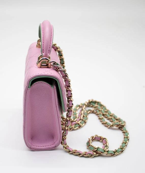 Chanel Pink & Green Lambskin Mini Matresse Top Handle Bag with Gold Hardware
