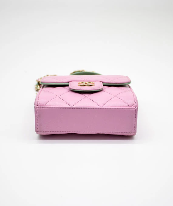 Chanel Pink & Green Lambskin Mini Matresse Top Handle Bag with Gold Hardware