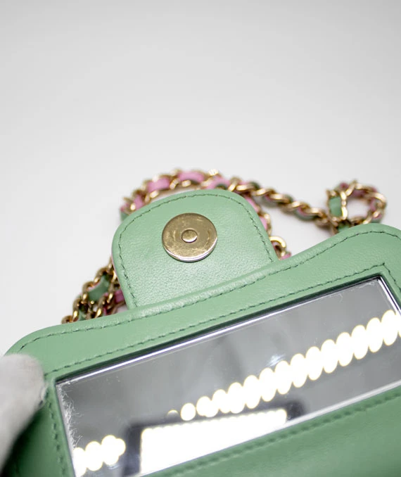 Chanel Pink & Green Lambskin Mini Matresse Top Handle Bag with Gold Hardware