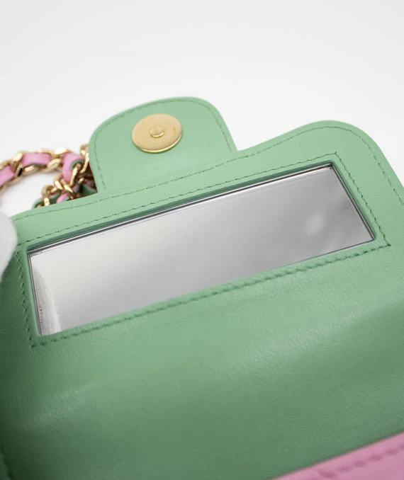 Chanel Pink & Green Lambskin Mini Matresse Top Handle Bag with Gold Hardware