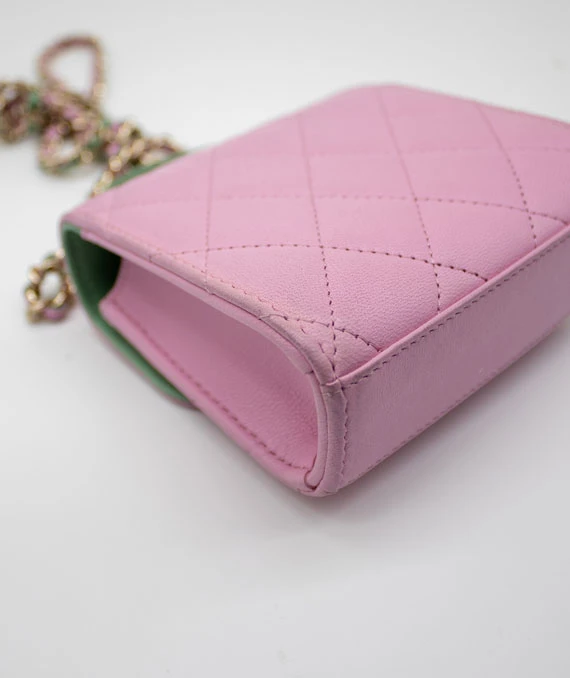 Chanel Pink & Green Lambskin Mini Matresse Top Handle Bag with Gold Hardware