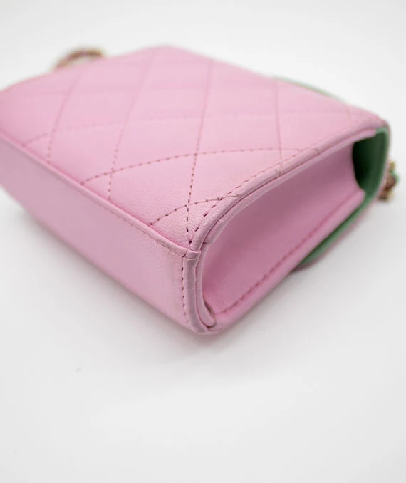 Chanel Pink & Green Lambskin Mini Matresse Top Handle Bag with Gold Hardware