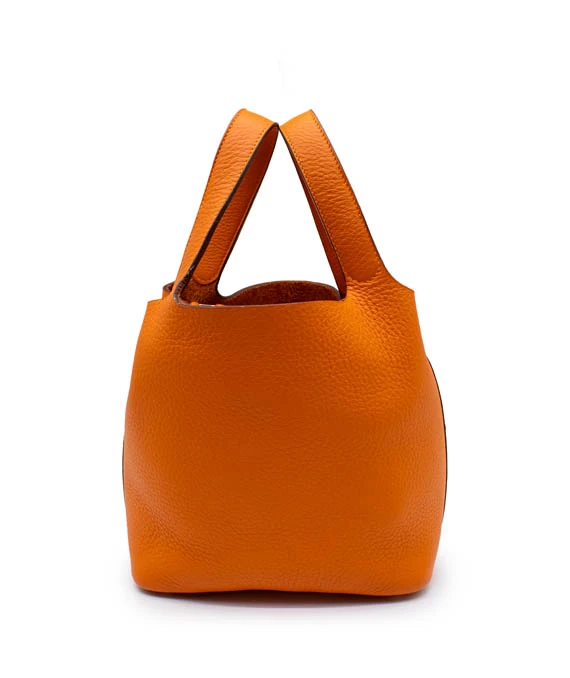 Hermes Clemence Leather Orange Poppy Picotin Lock PM tote bag with Palladium Hardware