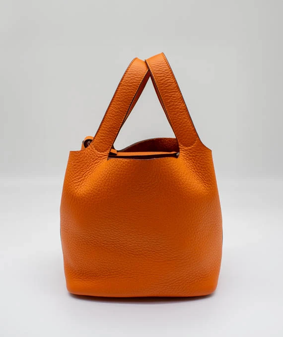 Hermes Clemence Leather Orange Poppy Picotin Lock PM tote bag with Palladium Hardware