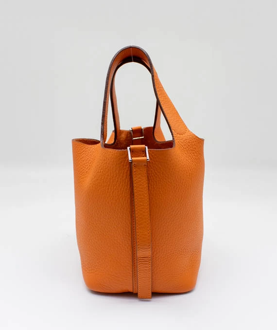 Hermes Clemence Leather Orange Poppy Picotin Lock PM tote bag with Palladium Hardware