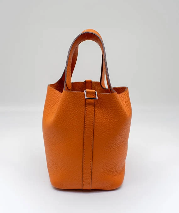 Hermes Clemence Leather Orange Poppy Picotin Lock PM tote bag with Palladium Hardware