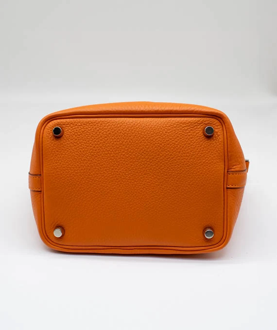 Hermes Clemence Leather Orange Poppy Picotin Lock PM tote bag with Palladium Hardware