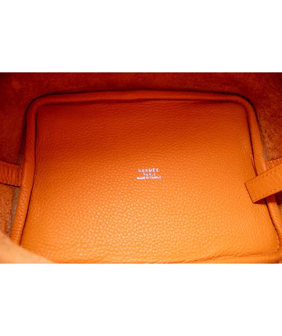 Hermes Clemence Leather Orange Poppy Picotin Lock PM tote bag with Palladium Hardware