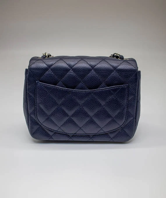 Chanel Classic Navy Blue Caviar Mini Bag with Silver Hardware