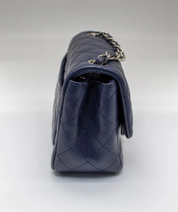 Chanel Classic Navy Blue Caviar Mini Bag with Silver Hardware