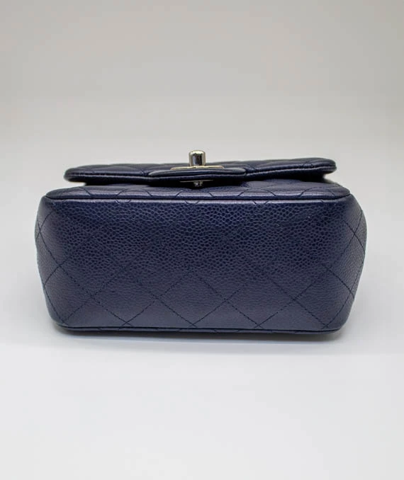 Chanel Classic Navy Blue Caviar Mini Bag with Silver Hardware