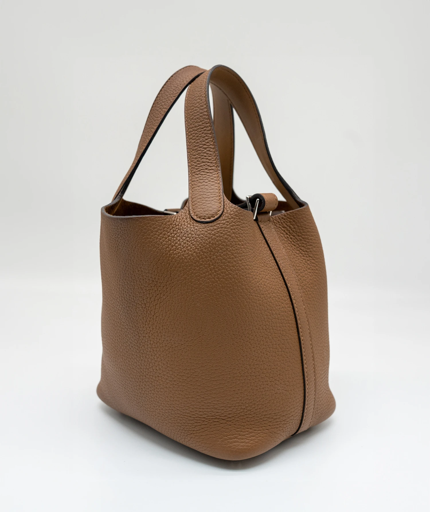 Hermes Size 18 Stamp Z 2021 Togo Leather Cacao Picotin Lock PM Tote Bag with Palladium Hardware