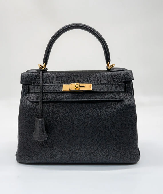 Hermes Stamp D 2019 Black Togo Leather Kelly Size 28 Bag with Gold Hardware