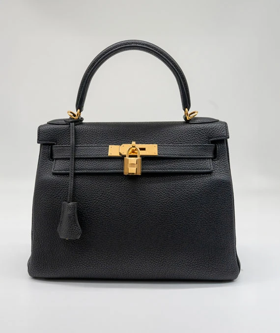 Hermes Stamp D 2019 Black Togo Leather Kelly Size 28 Bag with Gold Hardware