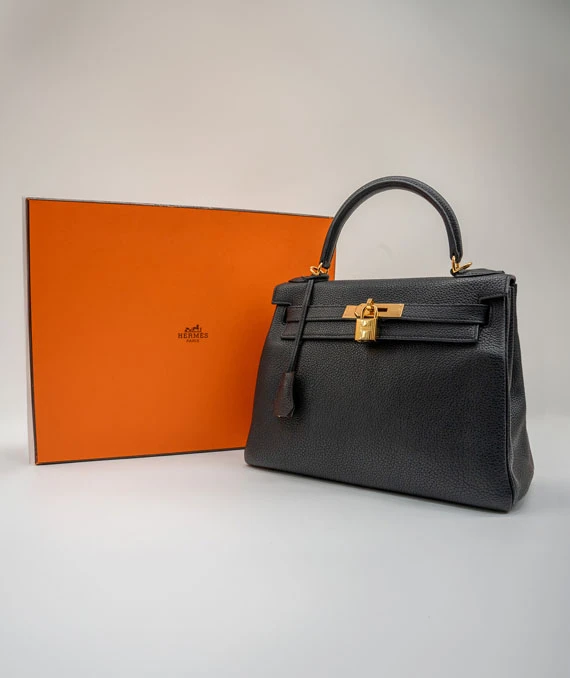 Hermes Stamp D 2019 Black Togo Leather Kelly Size 28 Bag with Gold Hardware