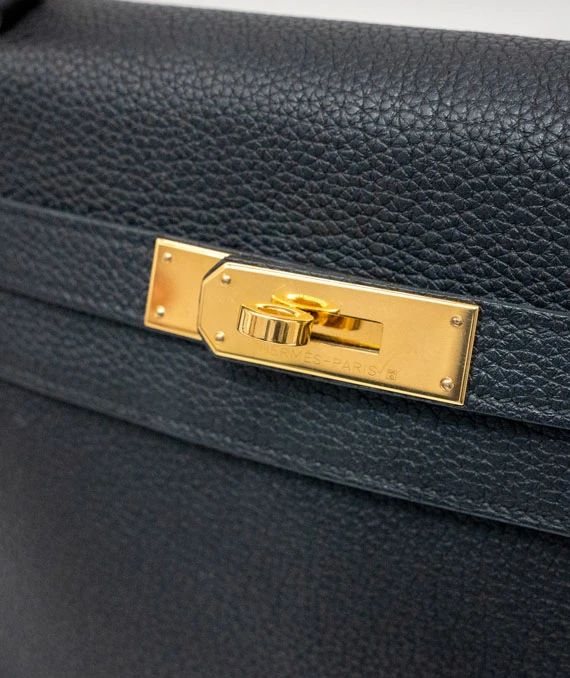 Hermes Stamp D 2019 Black Togo Leather Kelly Size 28 Bag with Gold Hardware