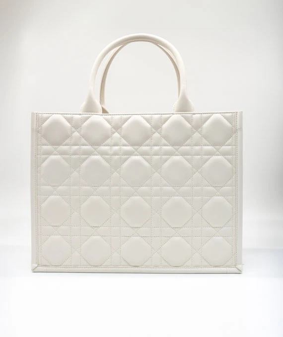 Christian Dior Medium Book Tote Latte Macrocannage Calfskin Leather Bag