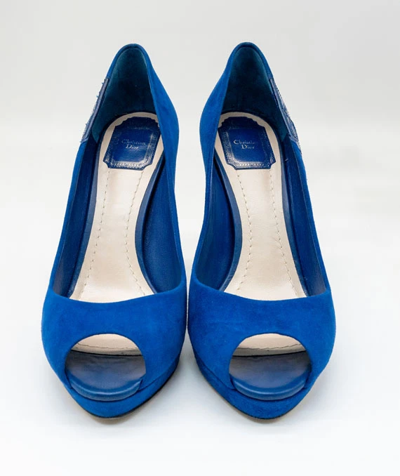 Dior Blue Suede Peep Toe Platform Pumps Size 39