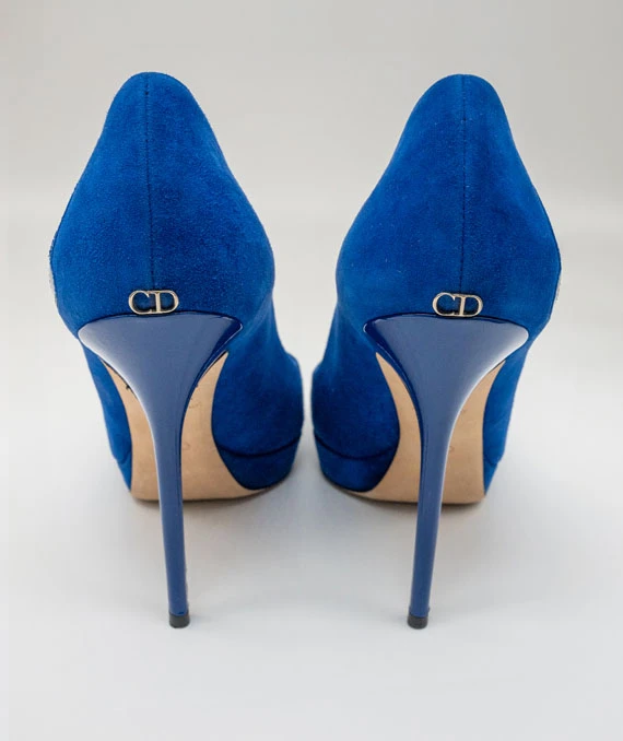 Dior Blue Suede Peep Toe Platform Pumps Size 39