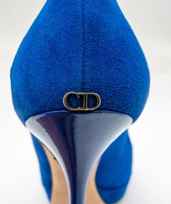 Dior Blue Suede Peep Toe Platform Pumps Size 39