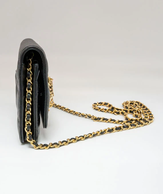 Chanel Black Lambskin Quilted Egyptian Amulet Wallet On Chain