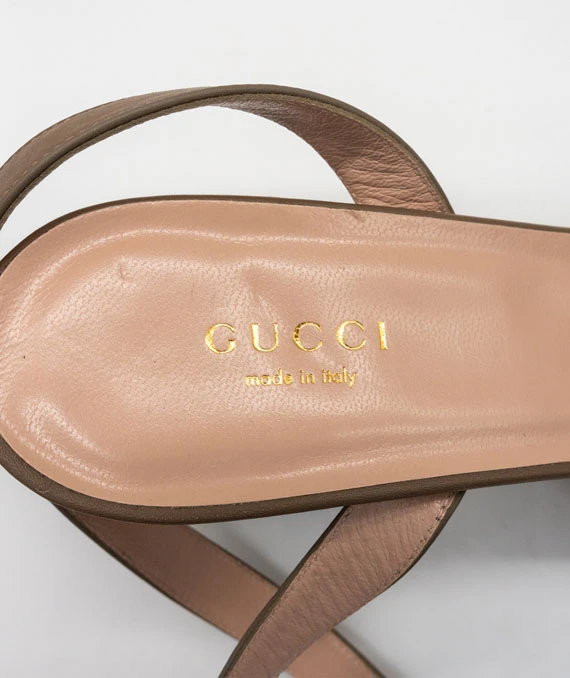 GUCCI Size 38 Calfskin GG Marmont Ankle Wrap Platform Sandals in Mud Color
