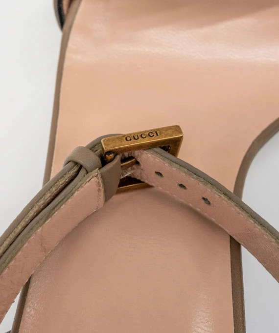 GUCCI Size 38 Calfskin GG Marmont Ankle Wrap Platform Sandals in Mud Color