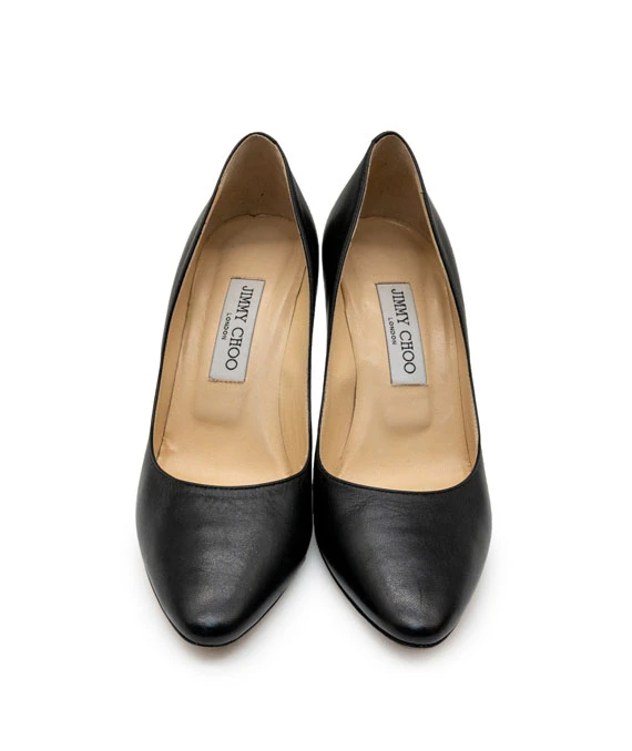 Jimmy Choo Size 38 Black Leather Pumps