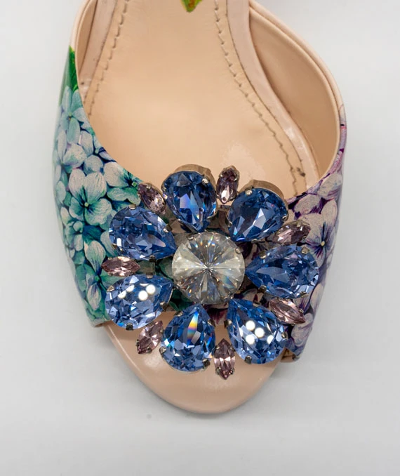 Dolce & Gabbana Size 38 Multicolor Patent Crystal Embellished Flower Slide Sandals