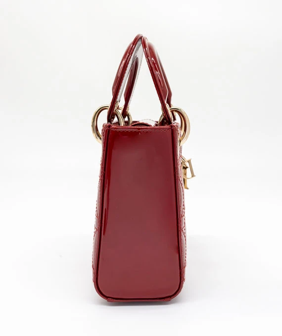 Christian Dior Cherry Red Color Mini Lady Dior Patent Cannage Calfskin Bag