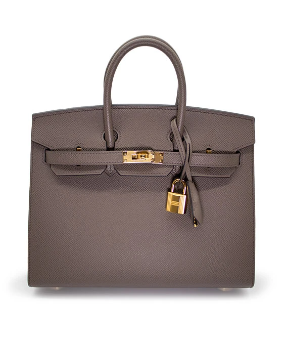 Hermes Birkin (Stamp B) Size 25 Epsom Leather handbag in Etoupe with Gold Hardware Brand New Year 2023