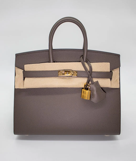 Hermes Birkin (Stamp B) Size 25 Epsom Leather handbag in Etoupe with Gold Hardware Brand New Year 2023