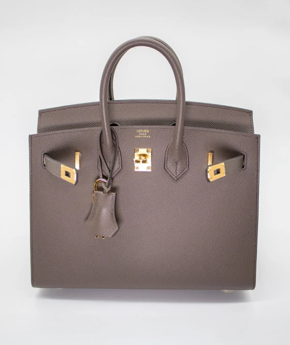 Hermes Birkin (Stamp B) Size 25 Epsom Leather handbag in Etoupe with Gold Hardware Brand New Year 2023