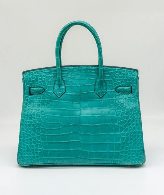 Hermes 2016 Birkin (Stamp X) Size 30 Crocodile Leather handbag in Blue Paon Color with Gold Hardware