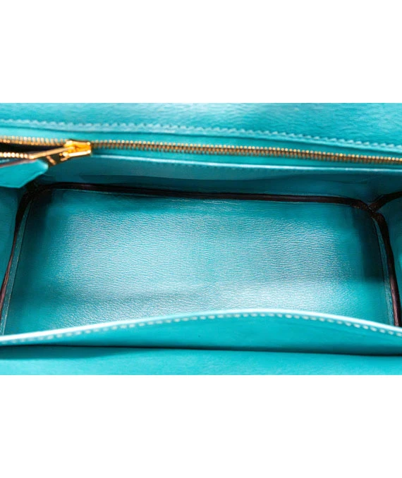 Hermes 2016 Birkin (Stamp X) Size 30 Crocodile Leather handbag in Blue Paon Color with Gold Hardware