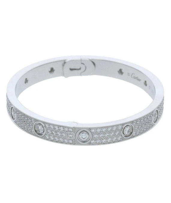 Cartier Size 17 Diamond Paved Love Bracelet in 18k White Gold